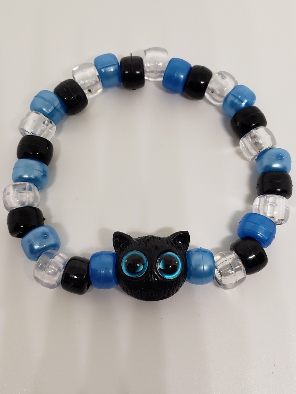 Handmade Halloween Black Pearl Blue Clear Black Cat kandi bracelet